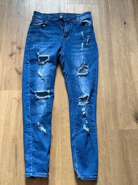 BAMBOO Distressed Dark Blue Skinny Jeans